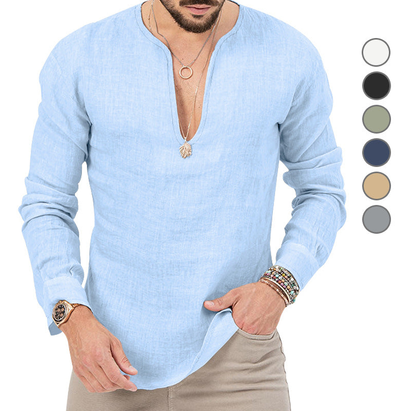 Camicia casual a maniche lunghe in lino da uomo - Ame Morena