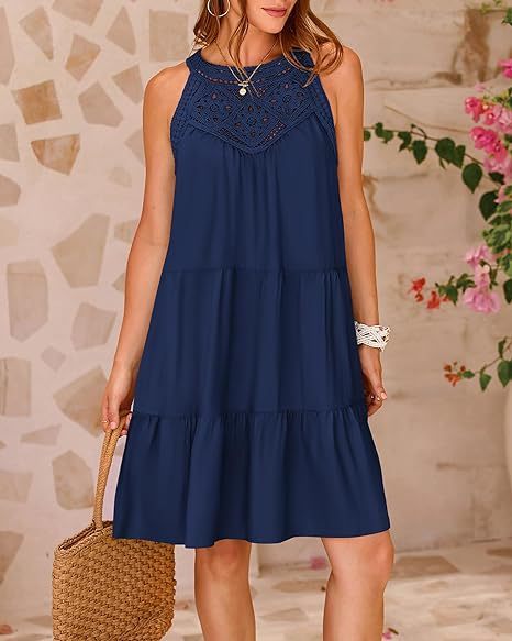 Summer A-line dress with halter neckline