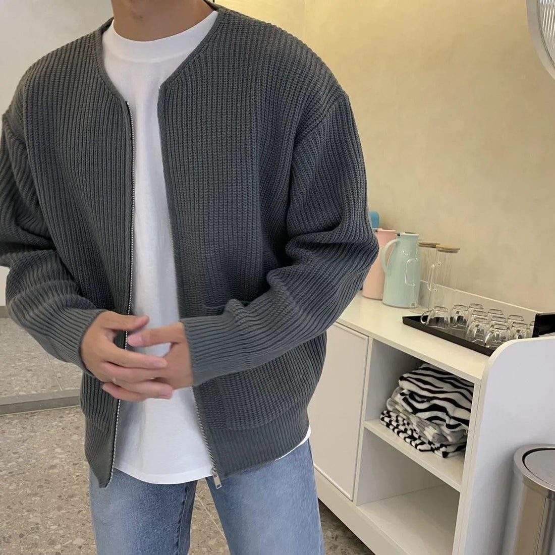 Cardigan da uomo in maglia con cerniera