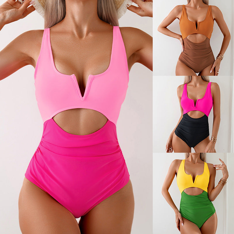 Women's one-piece swimsuit with contrasting colors