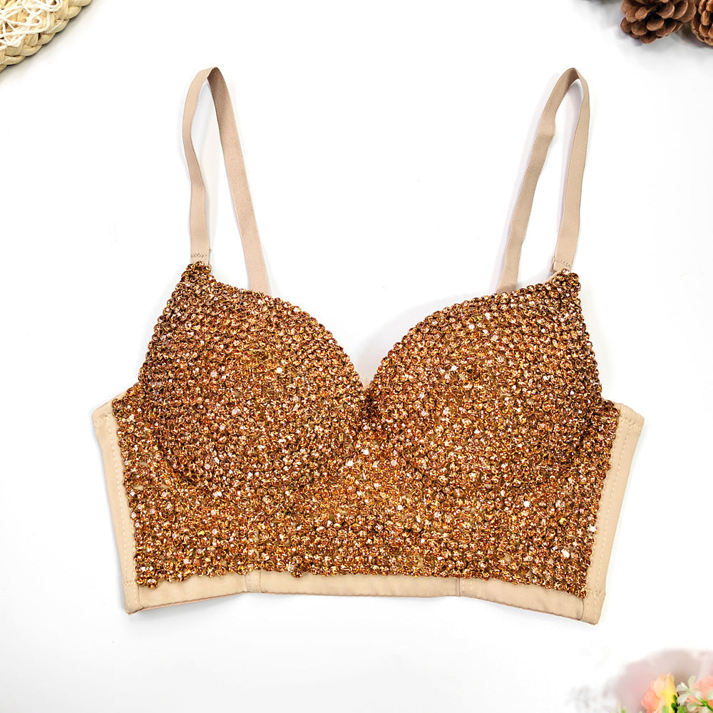 Top sexy con scollo a V in stile reggiseno con diamanti leggeri - Ame Morena