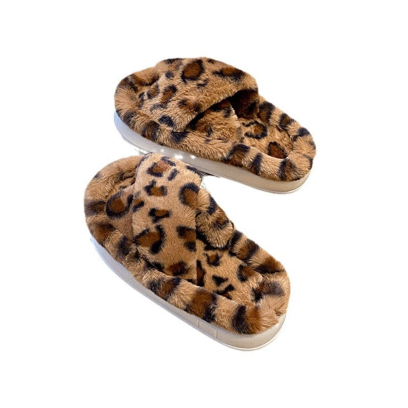 Pantofole soffici transfrontaliere leopardate da donna