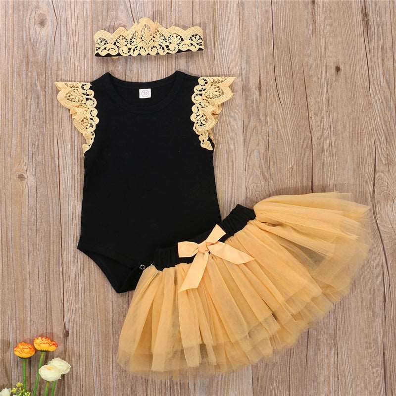 Abbigliamento casual completo fiocco increspato body tutu fascia