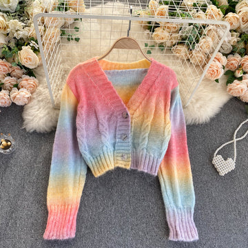 Cardigan corto a righe arcobaleno