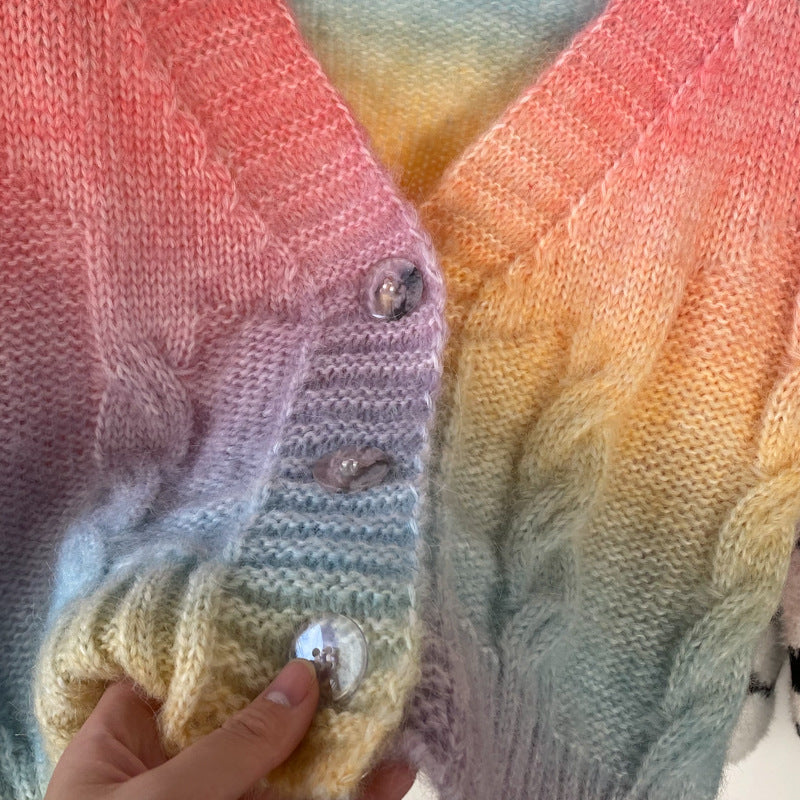 Cardigan corto a righe arcobaleno