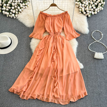 Gathered chiffon dress