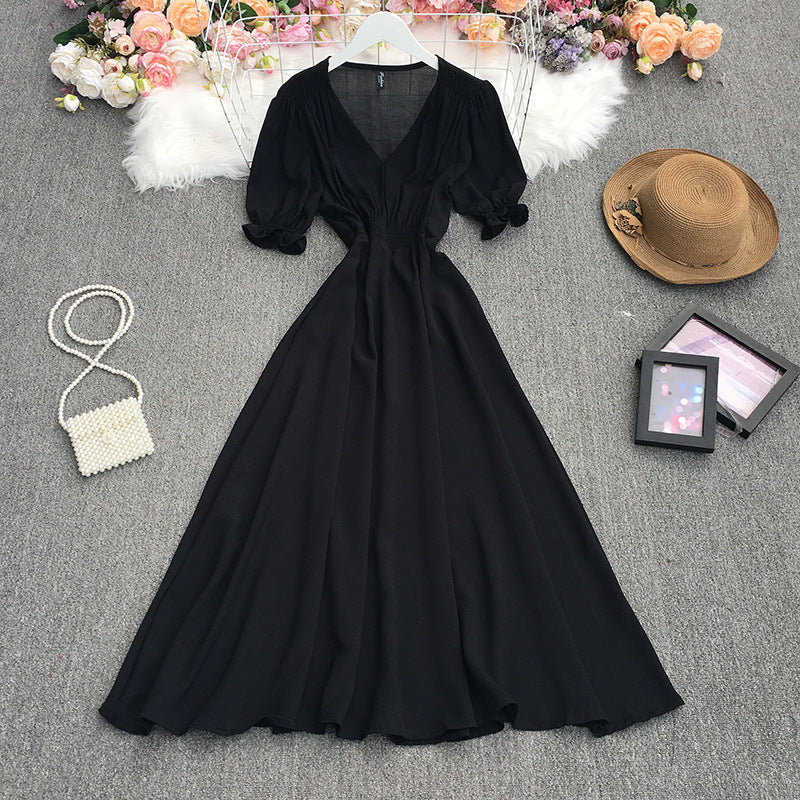 Women's V-Neck Puff Sleeve Dress