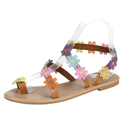 Color matching flat toe ring sandals for women