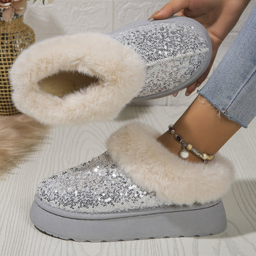 Scarpe in peluche con suola spessa con paillettes