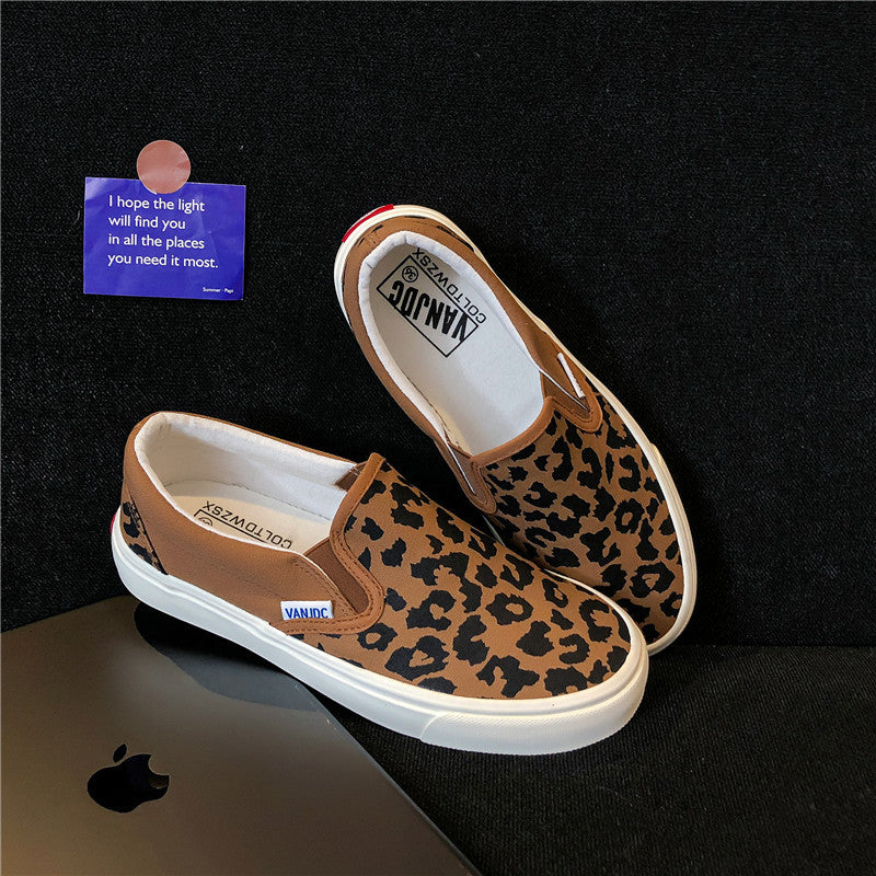 Scarpe da donna versatili estive in tela con stampa leopardata