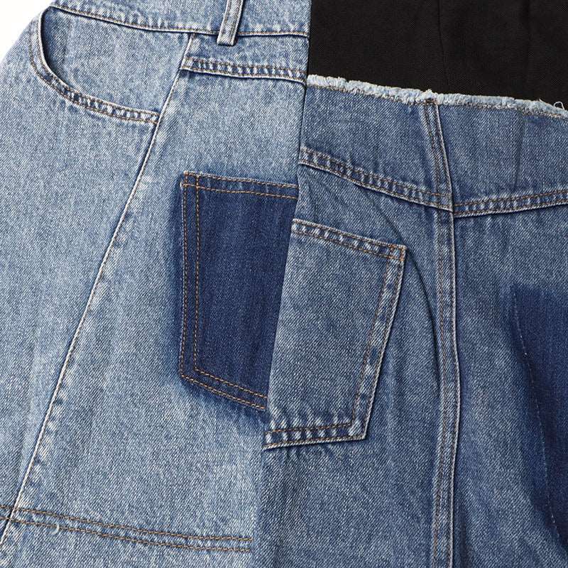 Abito da donna con cerniera in rete con cuciture in denim senza maniche e girocollo - Ame Morena