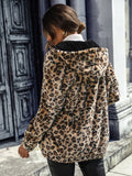 Giacca casual ampia in velluto fronte-retro con stampa leopardata a maniche lunghe con cappuccio da donna - Ame Morena