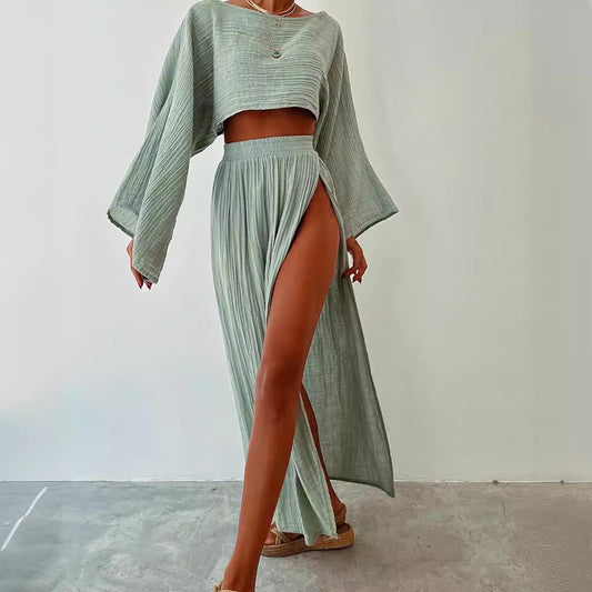 Casual two-piece set in cotton and linen
