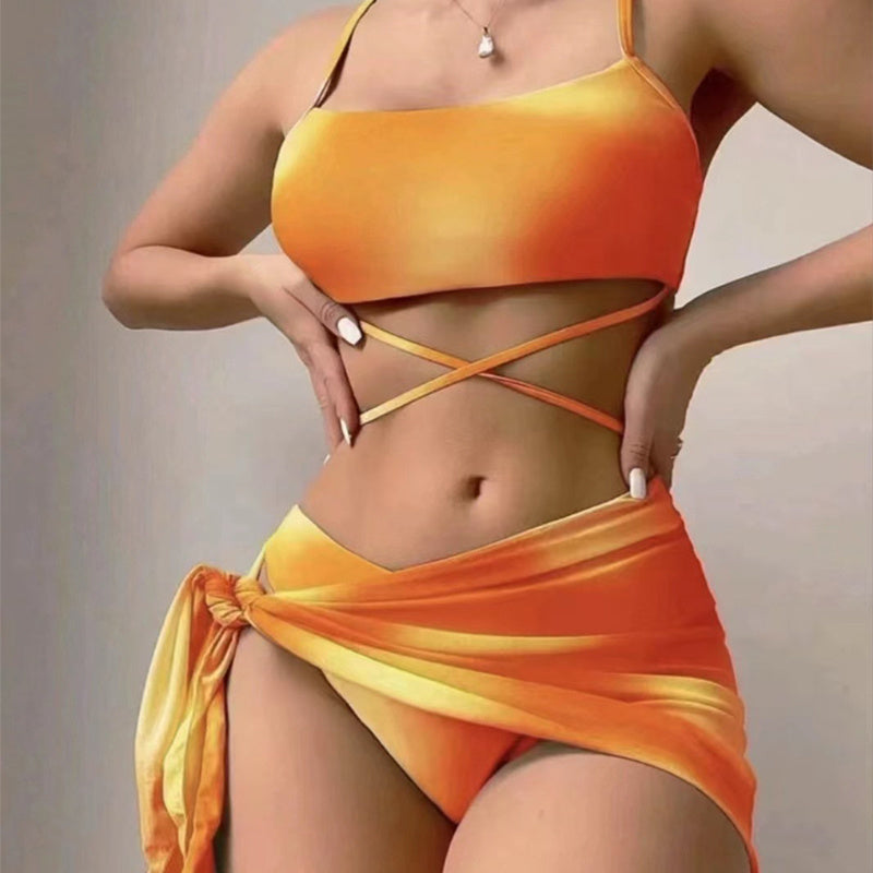 3-piece printed bikini with short skirt