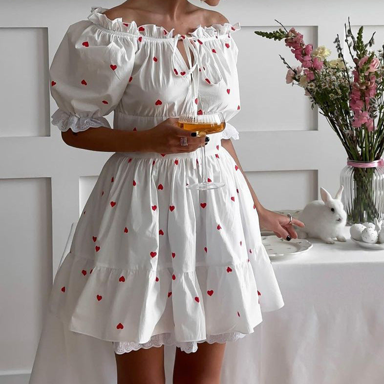 Sexy Off Shoulder Heart Print Dress