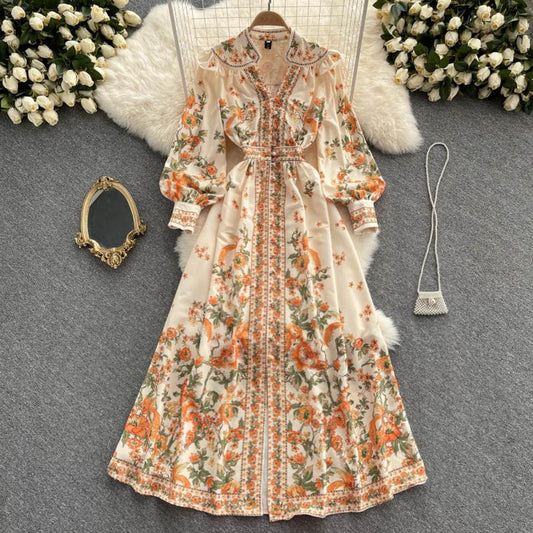 Women's Loose French Retro Floral Dress