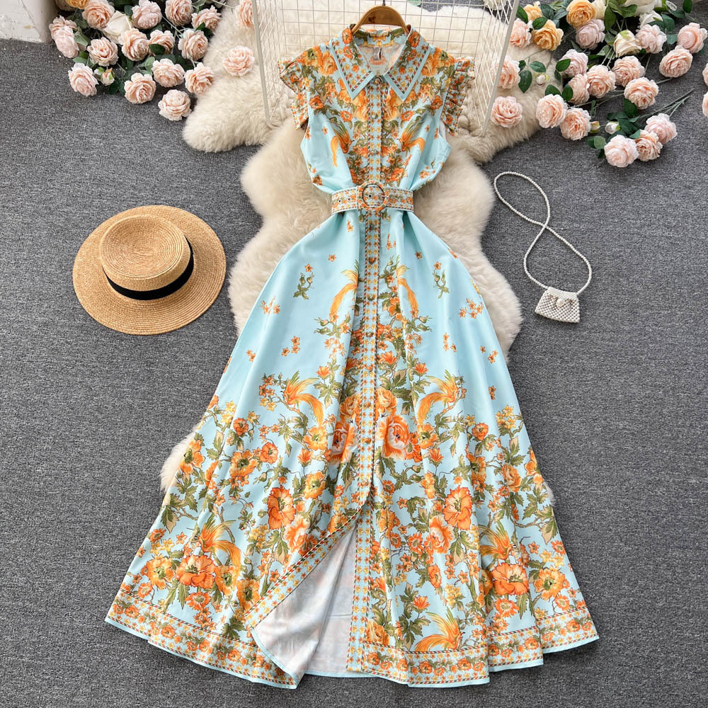 Women's Printed Chiffon Short Sleeve Dress