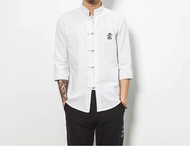 Camicia da uomo con bottoni a rana in stile cinese con colletto rialzato - Ame Morena