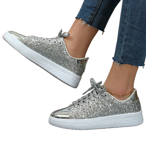 Flat shoes with glitter sequin design