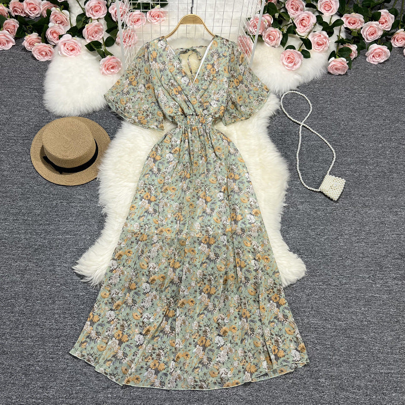 Women's Chiffon Floral V-Neck Dress