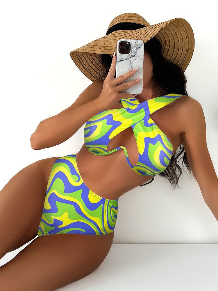 Costume da bagno bikini multicolore con scollo incrociato da donna - Ame Morena