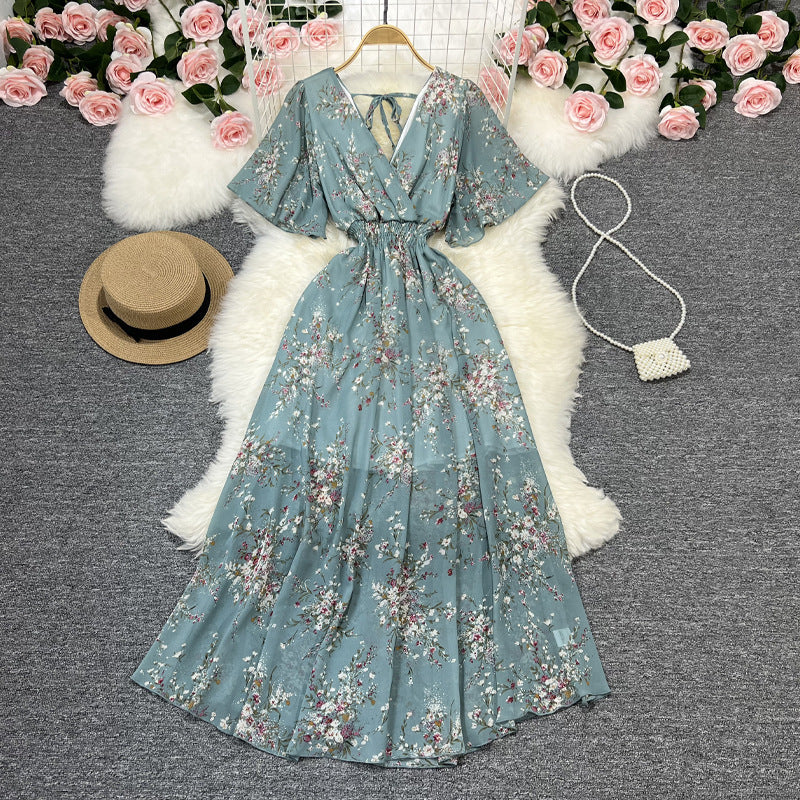 Women's Chiffon Floral V-Neck Dress