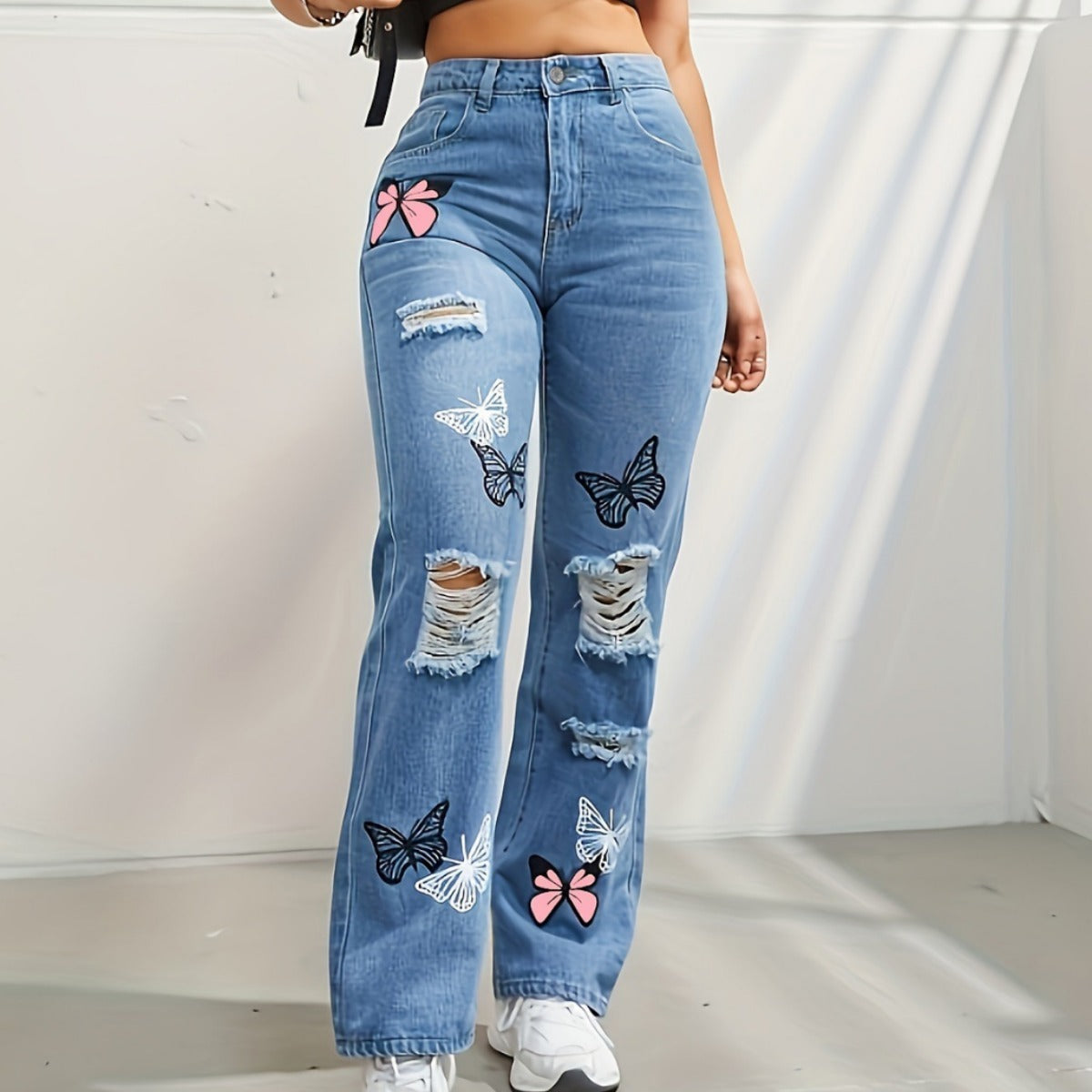 Jeans a gamba dritta a vita alta da donna