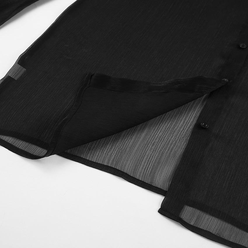 Camicia garzata nera trasparente