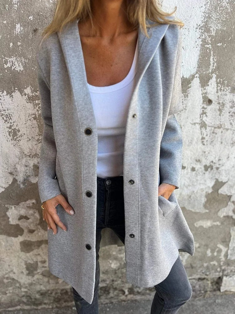 Cardigan monopetto con cappuccio casual