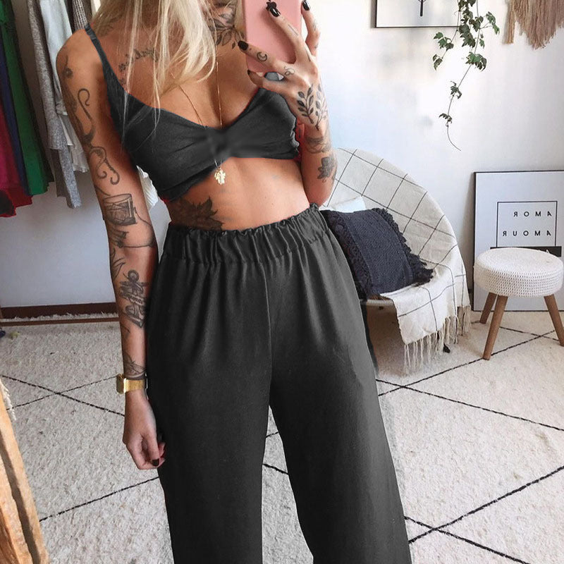 Two-piece set with wide leg trousers