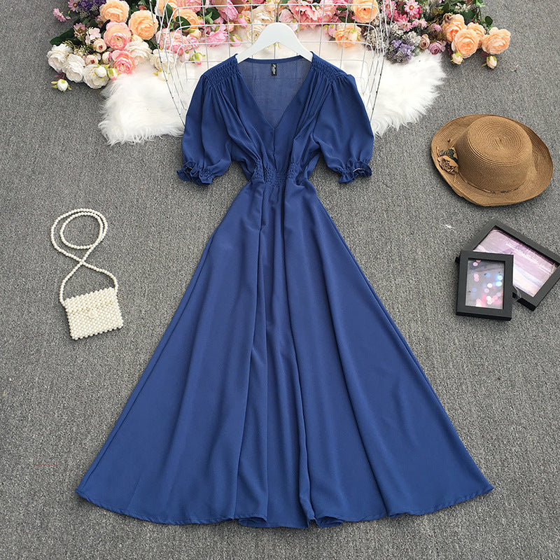 Women's V-Neck Puff Sleeve Dress