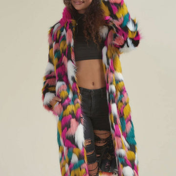 Women's Rainbow Faux Fur Mid Length Coat