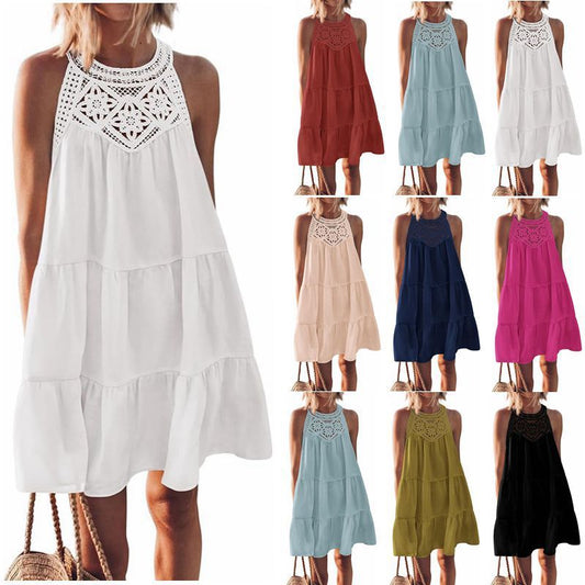 Summer A-line dress with halter neckline