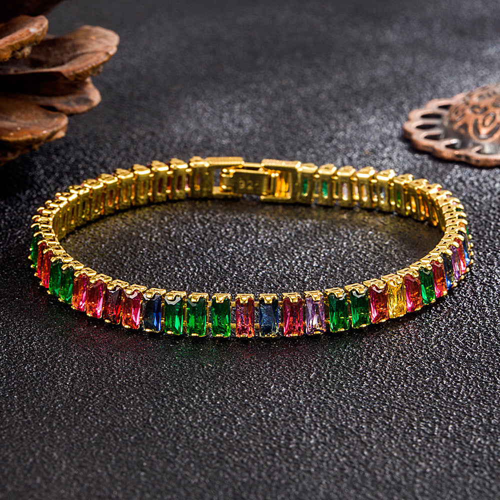Bracciale con zirconi colorati in cristallo regolabile con diamanti pieni - Ame Morena