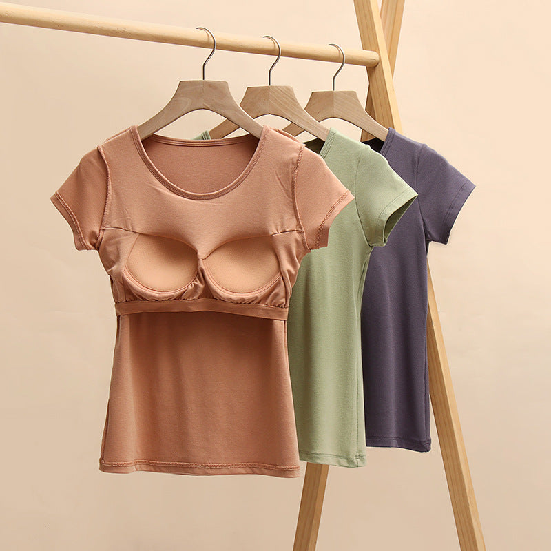 T-shirt a maniche corte con reggiseno imbottito sul petto - Ame Morena