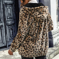 Giacca casual ampia in velluto fronte-retro con stampa leopardata a maniche lunghe con cappuccio da donna - Ame Morena