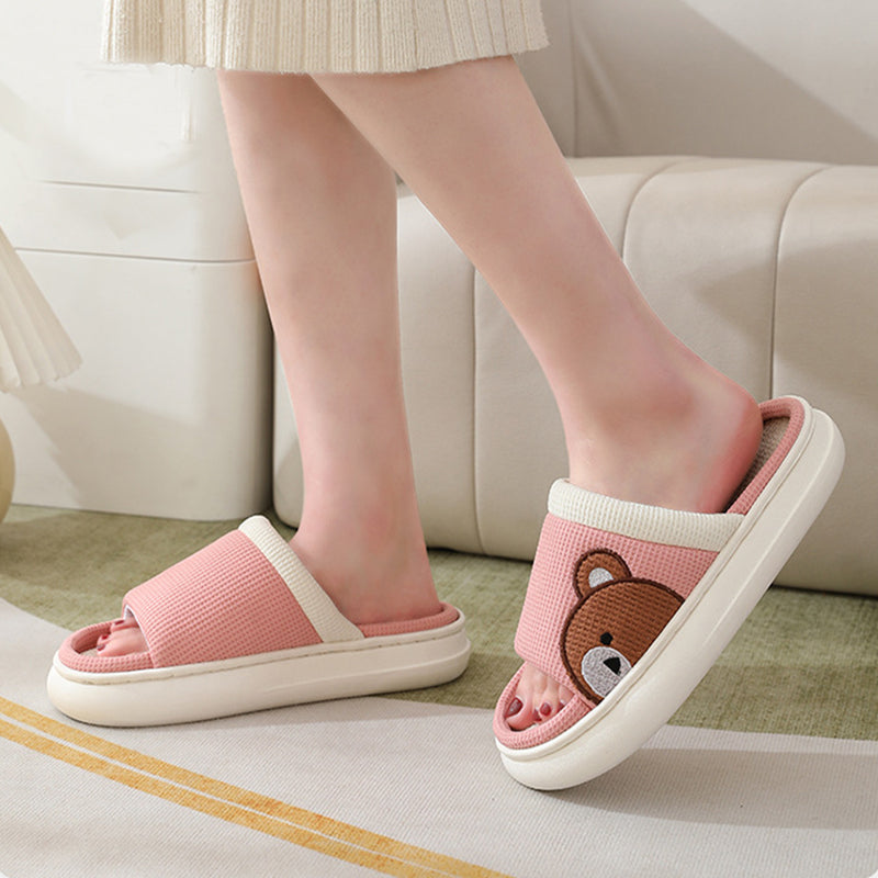 Pantofole in lino con orso simpatico - Ame Morena