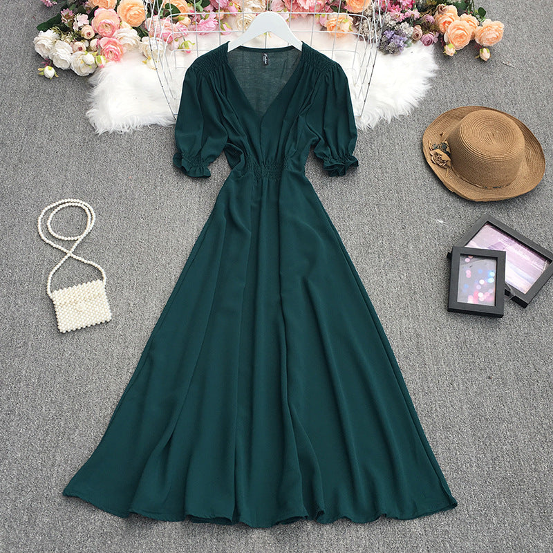 Women's V-Neck Puff Sleeve Dress