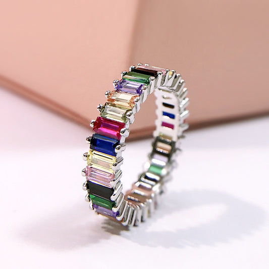 Anello con zirconi arcobaleno femminile geometrico colorato - Ame Morena