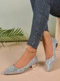 Scarpe con tacco basso con paillettes in cristallo da donna - Ame Morena