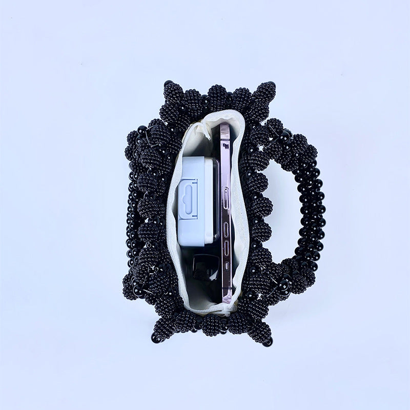 Borsa da Sera Nera Intrecciata con Perle