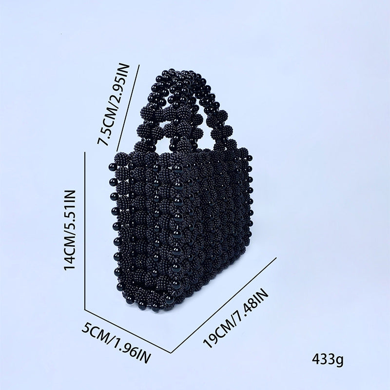 Borsa da Sera Nera Intrecciata con Perle