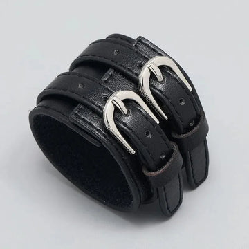 Bracciale in pelle con fibbia ad ardiglione punk Hip Hop in pelle larga semplice e regolabile - Ame Morena