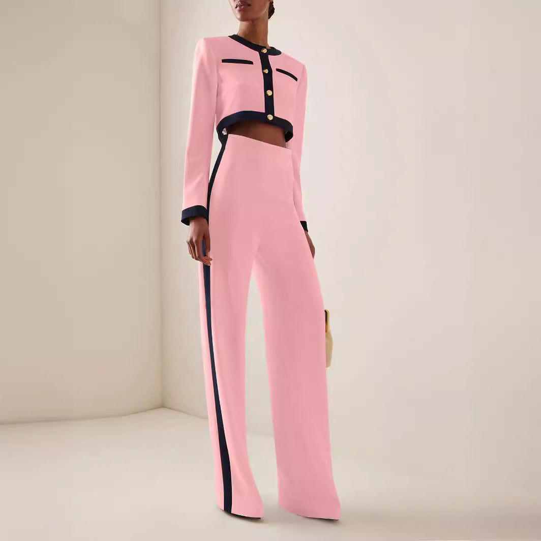 Completo Elegante Donna 2 Pezzi – Giacca Corta e Pantaloni a Vita Alta