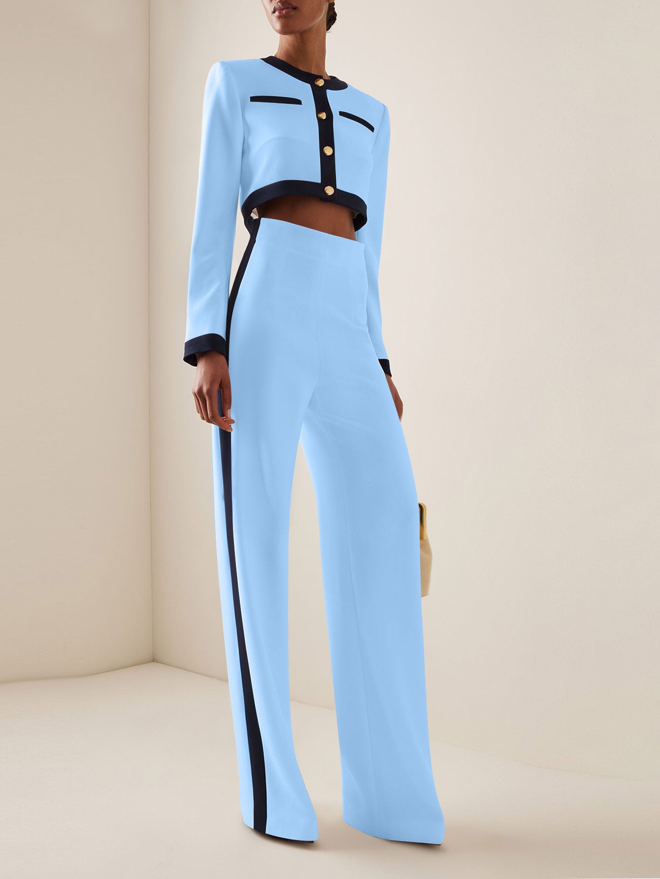 Completo Elegante Donna 2 Pezzi – Giacca Corta e Pantaloni a Vita Alta