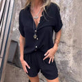 Completo Estivo Donna Cotone e Lino con Camicia a Maniche Lunghe e Shorts