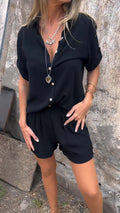 Completo Estivo Donna Cotone e Lino con Camicia a Maniche Lunghe e Shorts