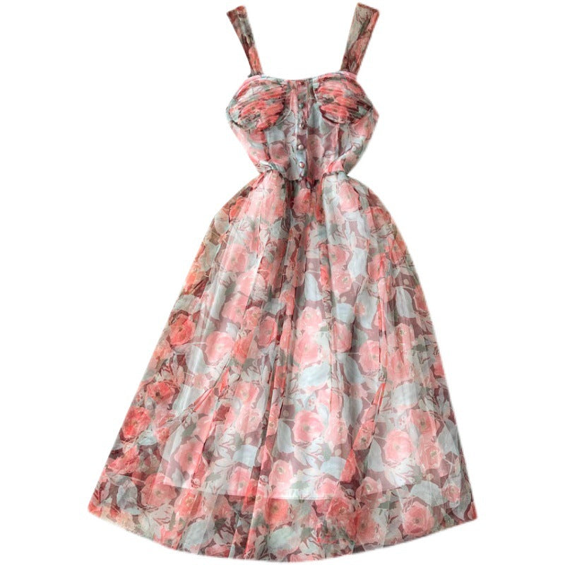 French Floral Strap Dress