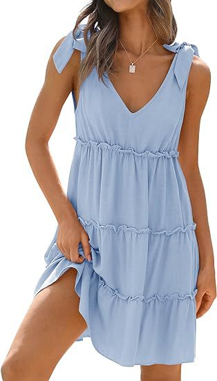 Women's sleeveless V-neck flounced dress