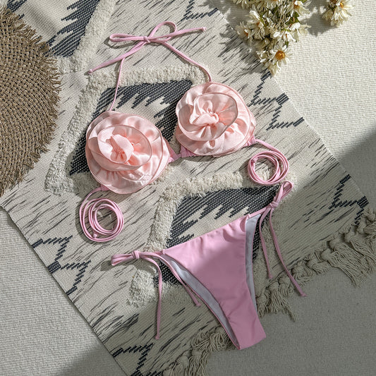 Costume da bagno bikini diviso con fiori 3D